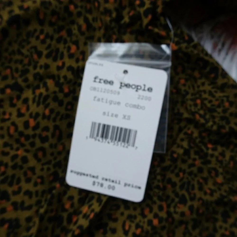 NWT Free People Celia Top Leopard Print Tie-Front Puff Sleeves Button Down XS